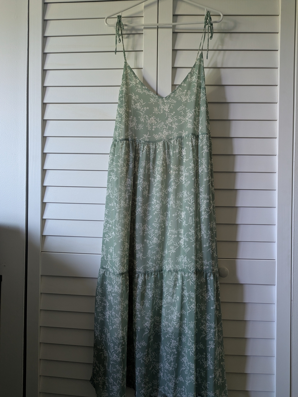 Light Sage Floral Tiered Maxi Dress with Tie Straps